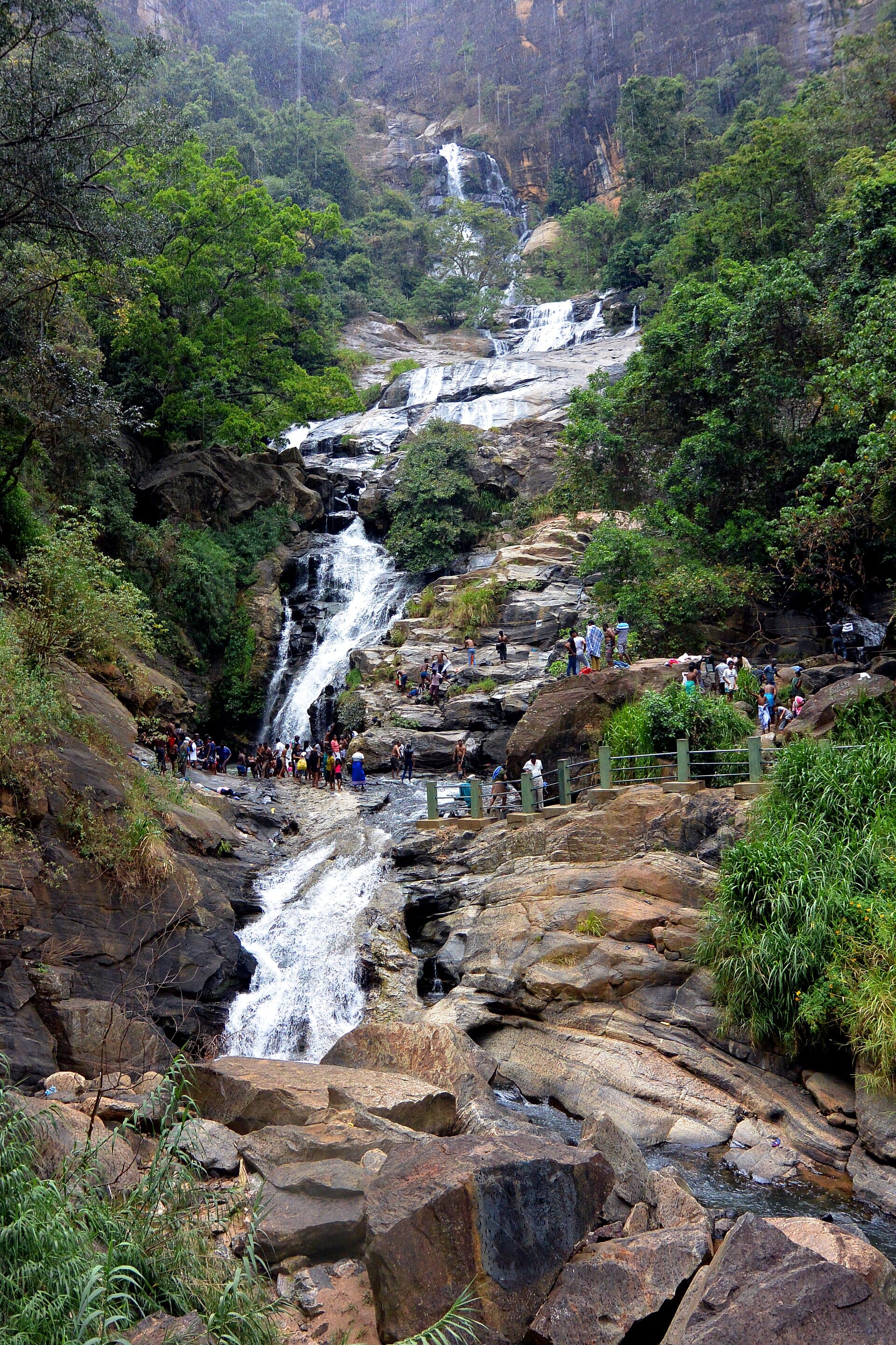 Ravana Falls tumbling over rocks beside the Ella to Wellawaya road
